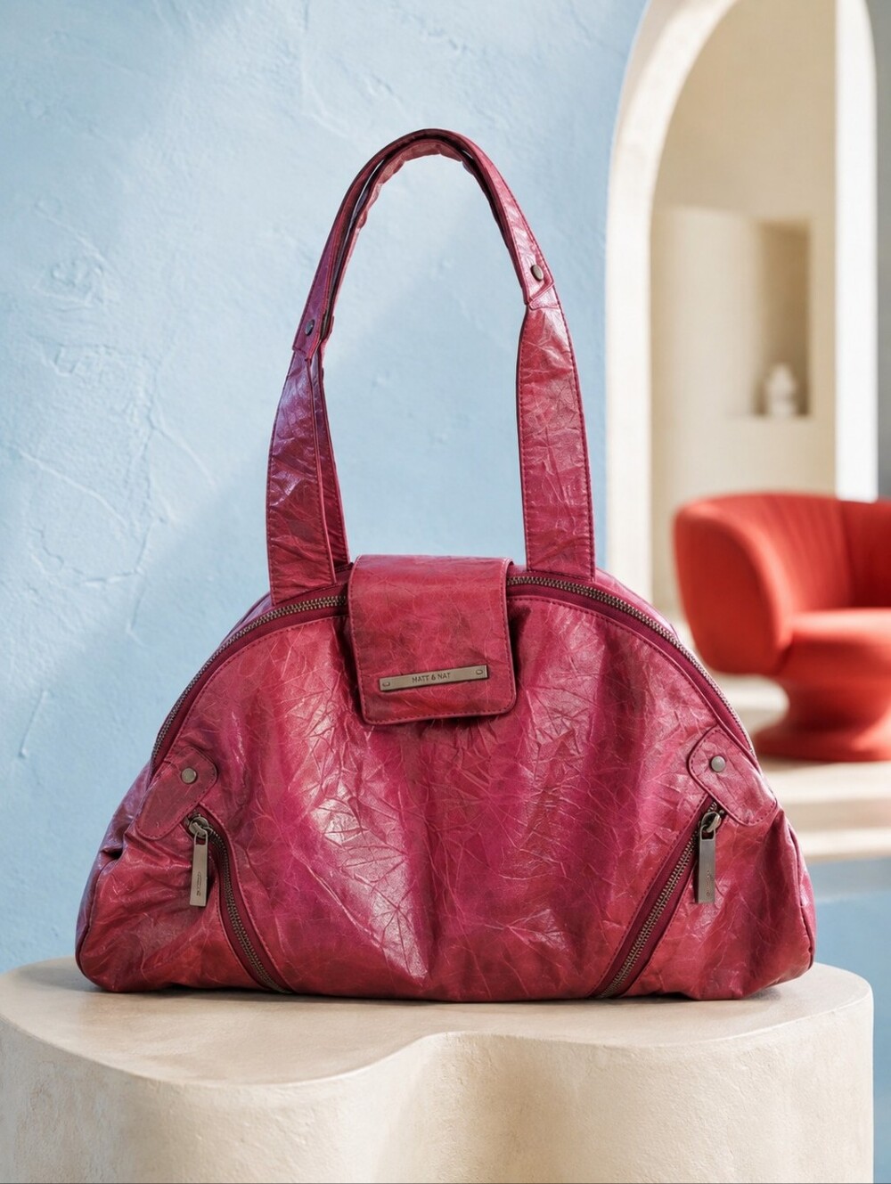 Vintage Matt & Nat Japanese Paper Fuchsia Cranberry Hobo Shoulder Bag Y2K